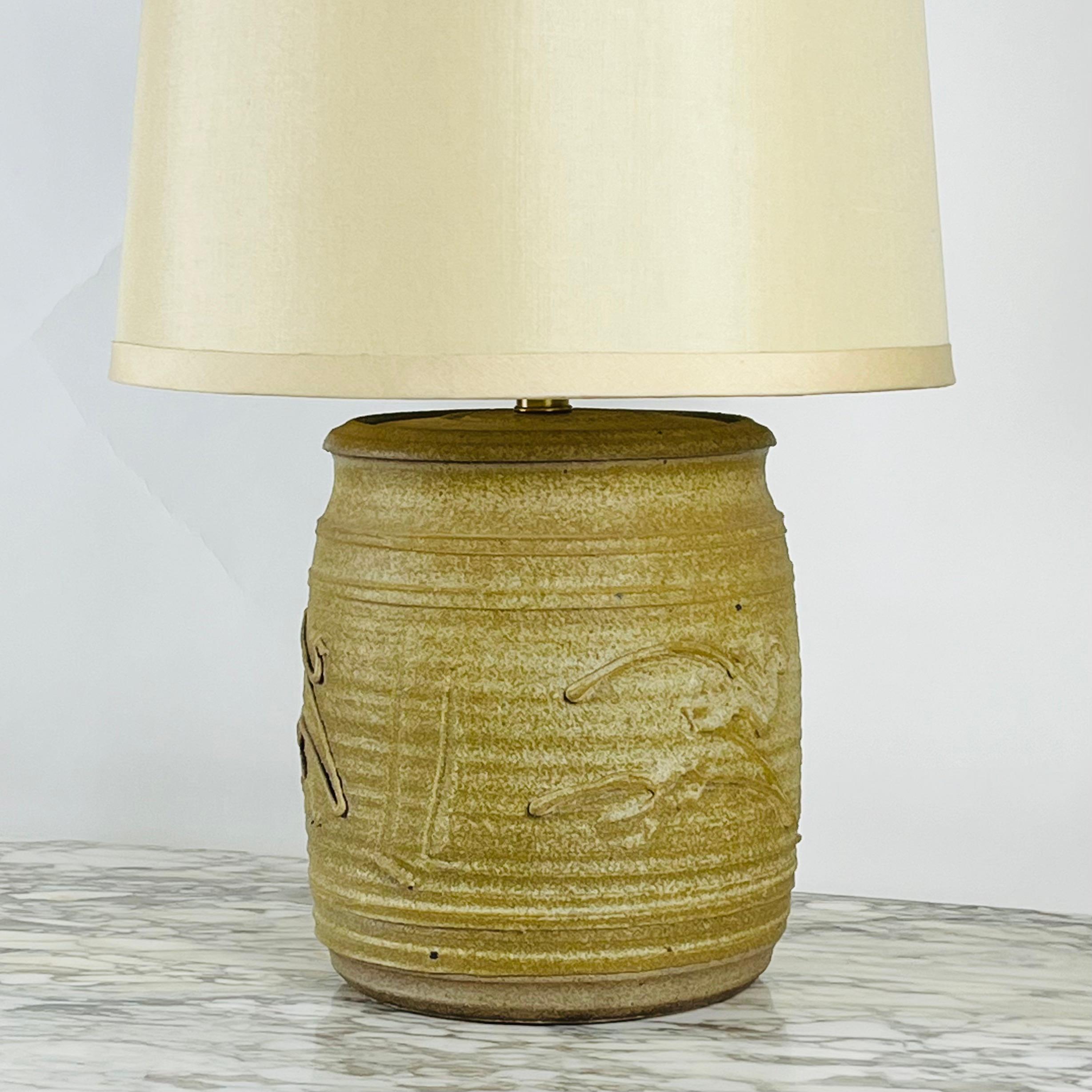 Pristine Affiliated Craftsmen Studio Pottery Lamp by Phil Barkdall In Excellent Condition For Sale In Los Angeles, CA