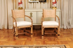 Pristine ALL ARMS Set of 8 Merbau Cane Dining Chairs by John Hutton for Donghia