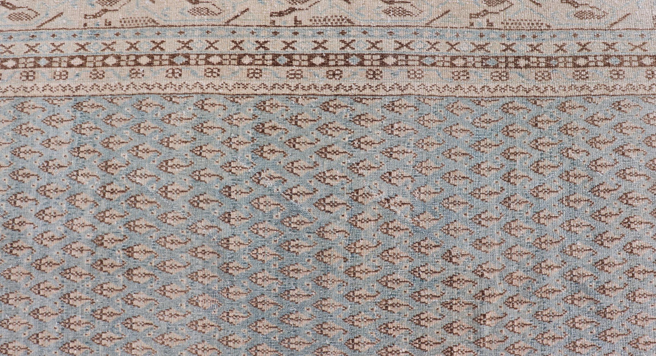 Hand-Knotted Pristine Antique Persian Tabriz Rug -Delicate Patterns in Light Blue 8'1 x 11'0 For Sale