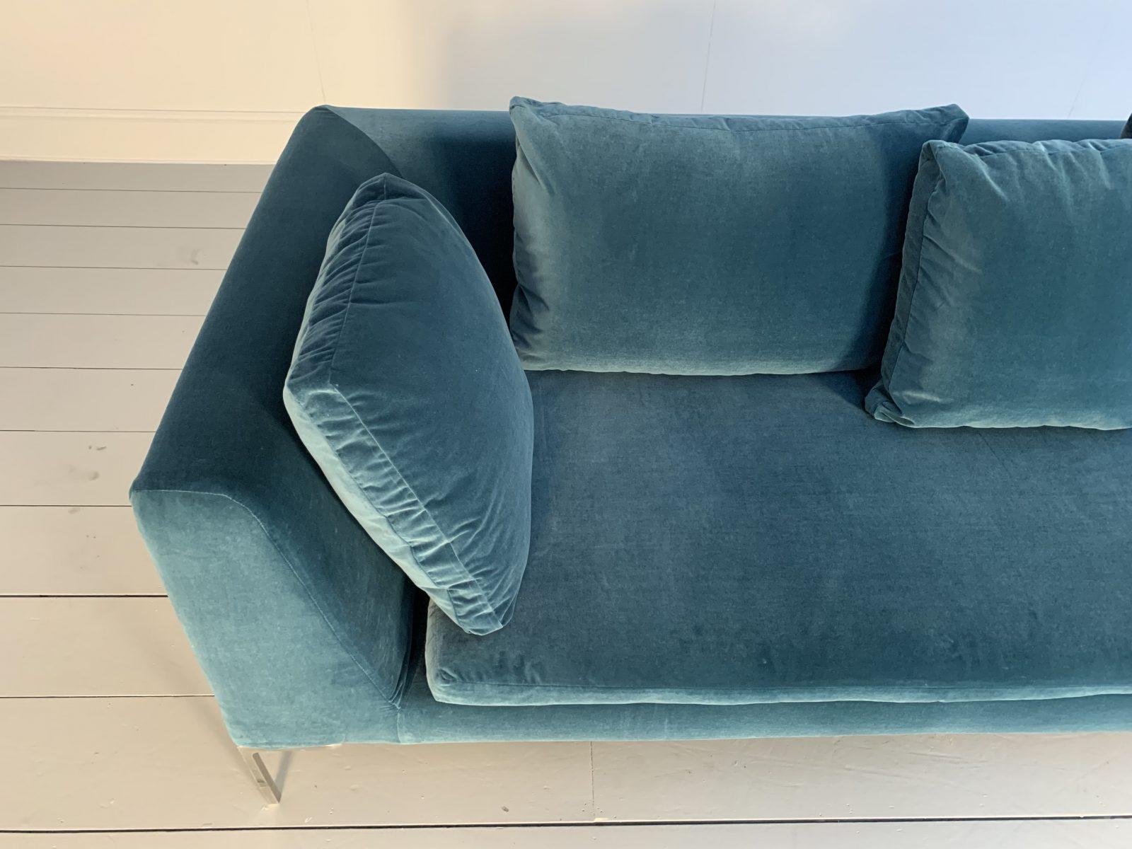 Pristine B&B Italia “Charles” L-Shape Sofa in Aquamarine Velvet 2