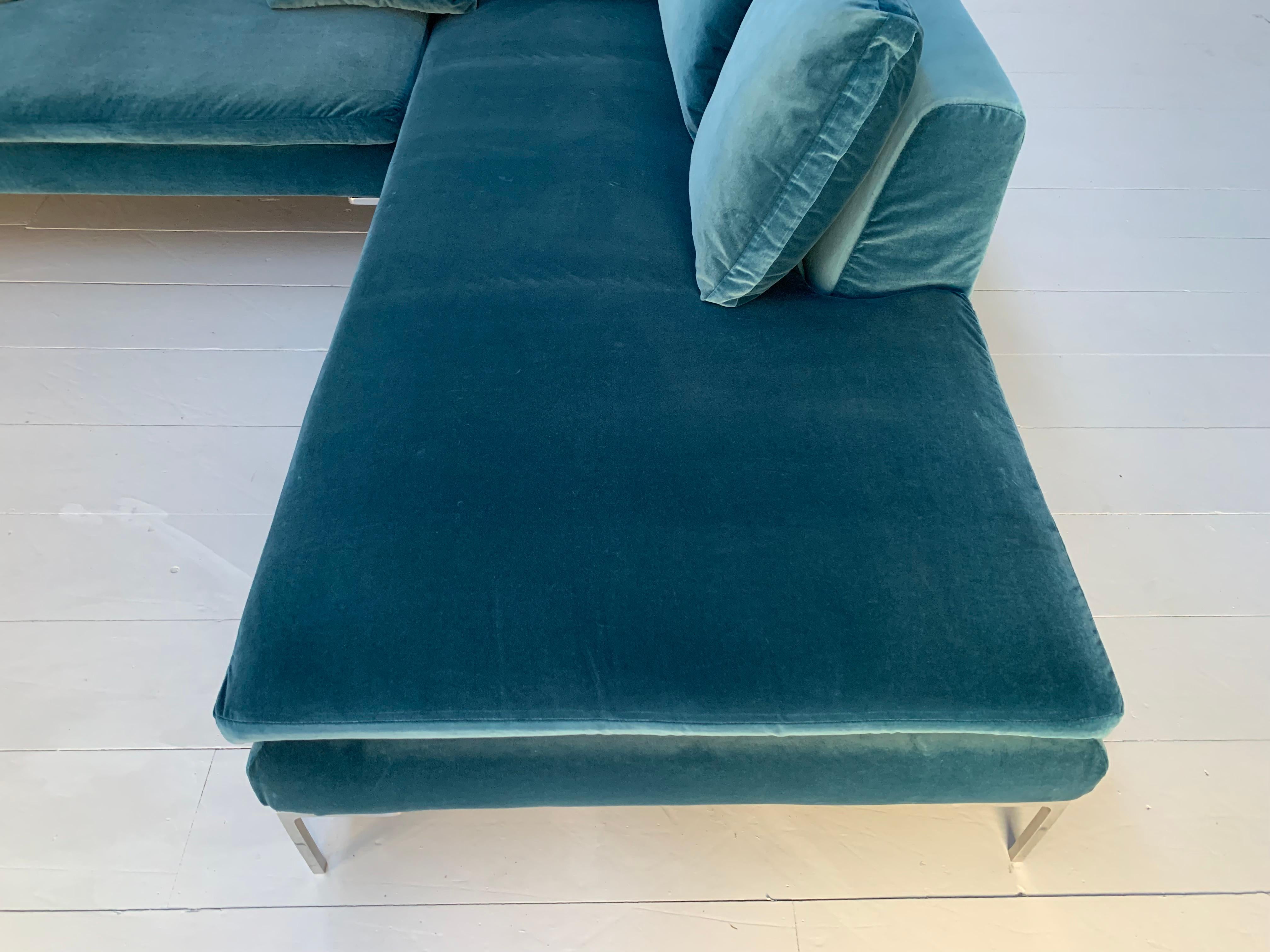 Pristine B&B Italia “Charles” L-Shape Sofa in Aquamarine Velvet 5