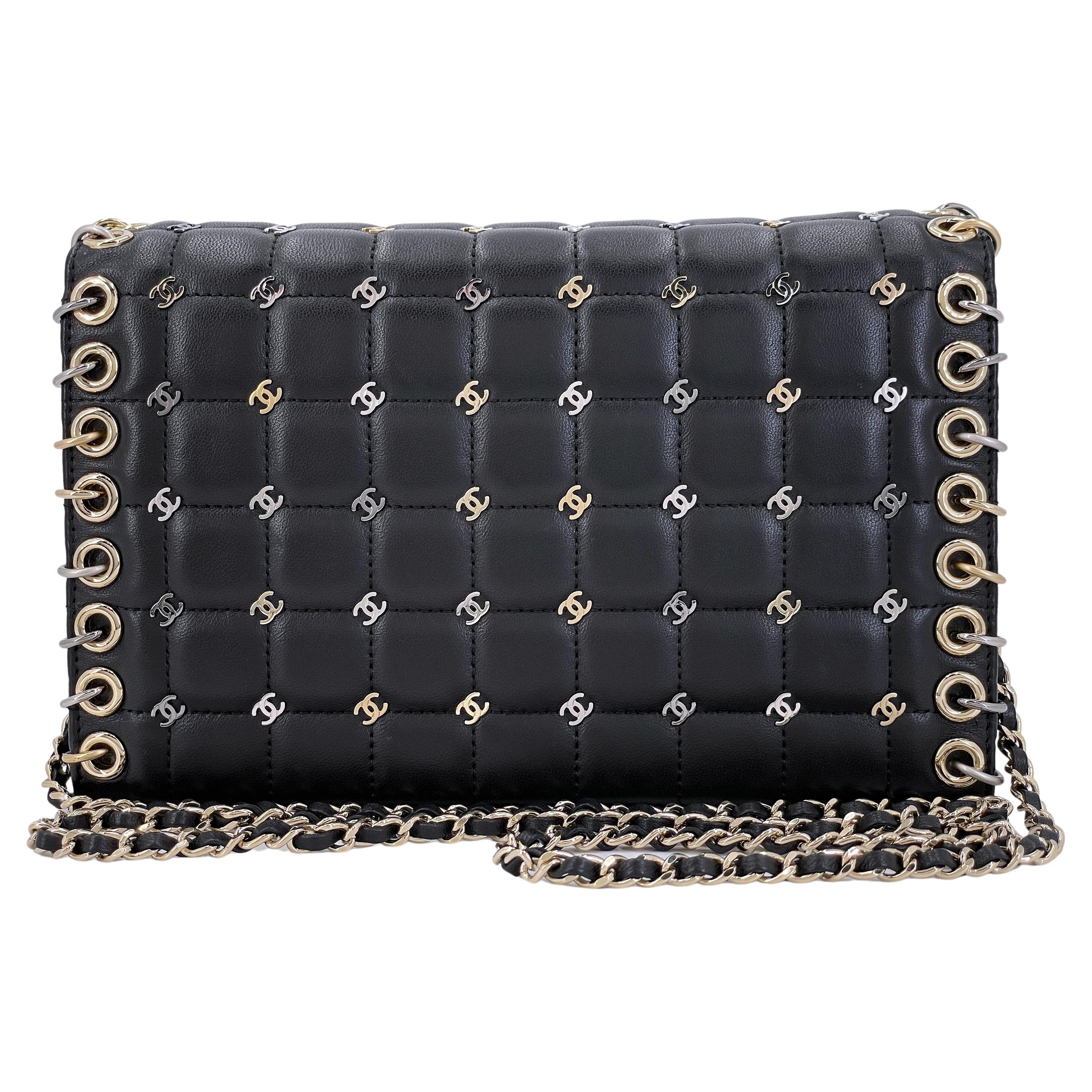 Pristine Chanel 16B Punk CC-Studded Piercing Clutch on Chain Bag Black 67544 For Sale
