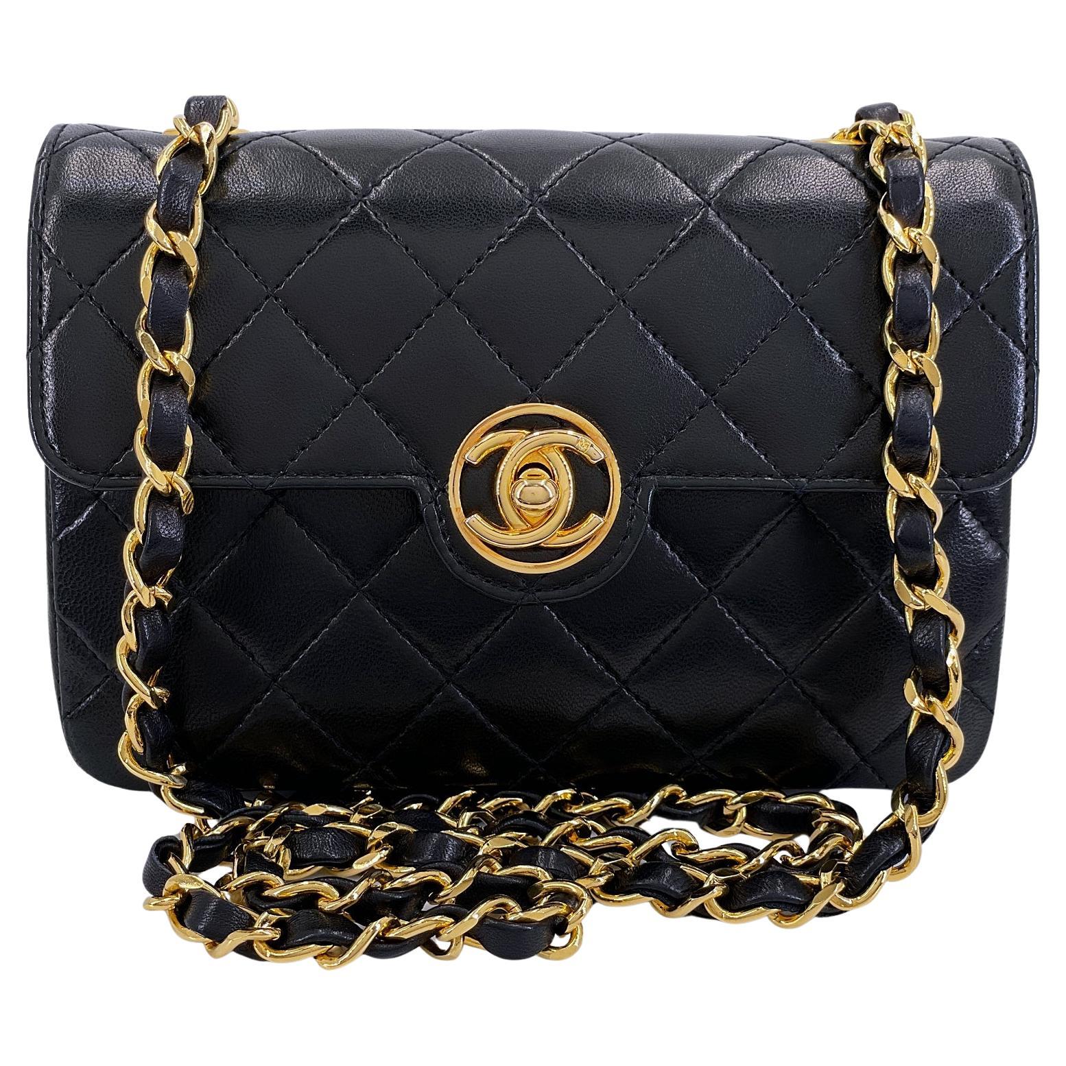 Prístino Chanel 1993 Vintage Mini Encircled CC Flap Bag 24k GHW Negro 68998
