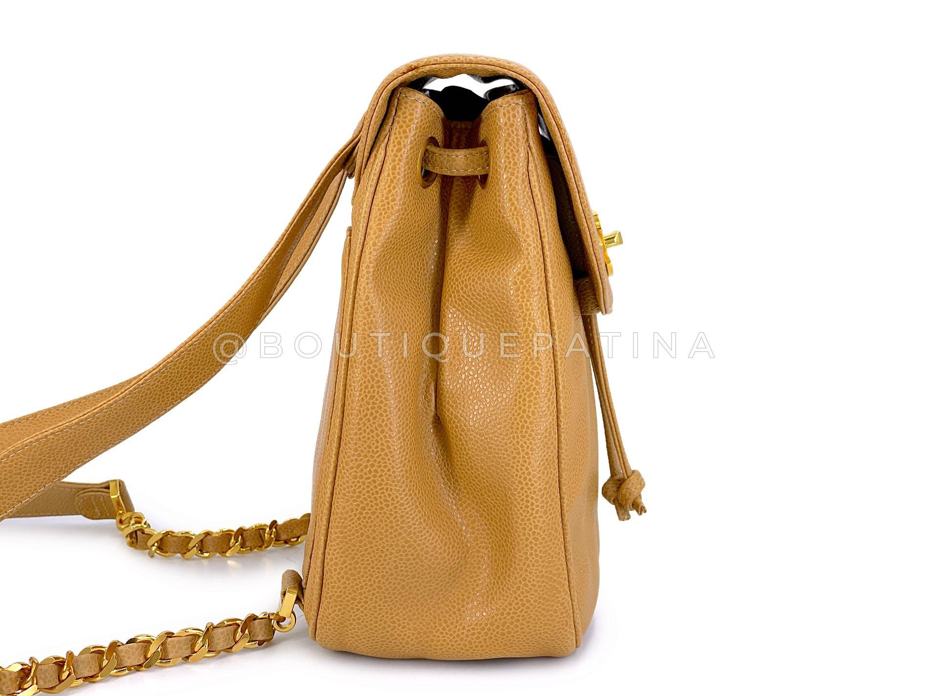 Chanel 1994 Vintage Camel Beige Caviar Sac à dos 24k GHW 68921 Excellent état - En vente à Costa Mesa, CA