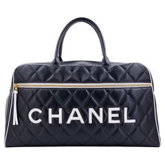 Pristine Chanel 1995 Vintage Black Letter Large Bowler Duffle Bag 67789
