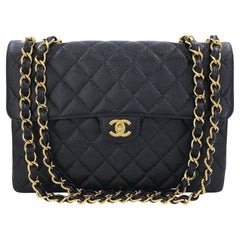 Pristine Chanel 2002 Vintage Black Caviar Jumbo Classic Flap Bag 24k GHW 67313