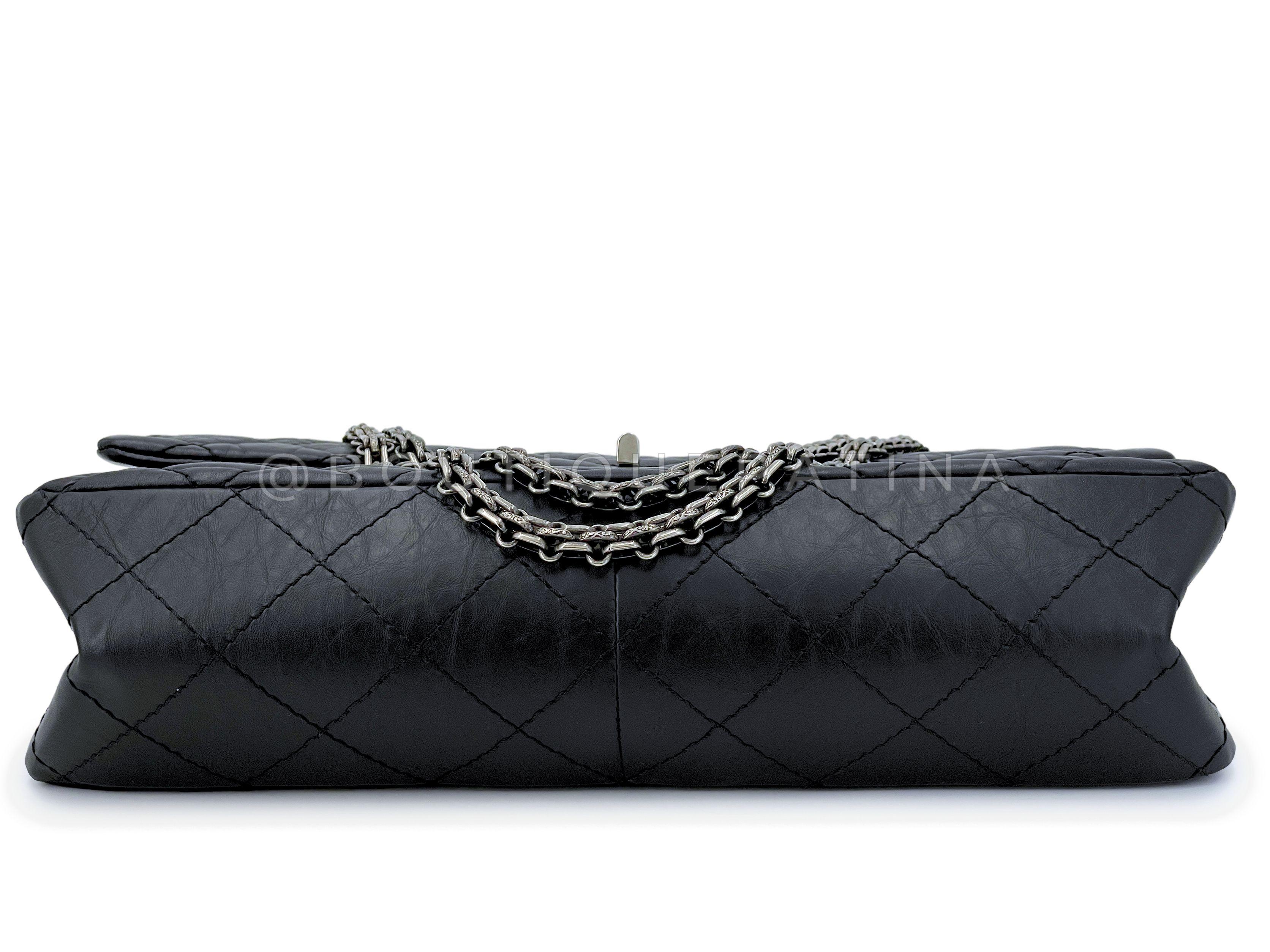 Pristine Chanel Black Aged Calfskin Reissue Large 227 2.55 Flap Bag RHW  66176 For Sale 3