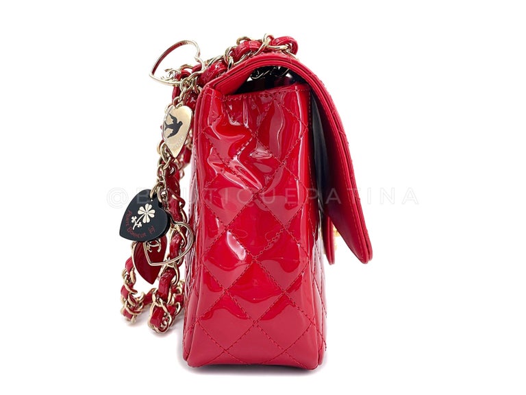 CHANEL Lambskin Quilted Valentine Charms Medium Flap Red 1193374