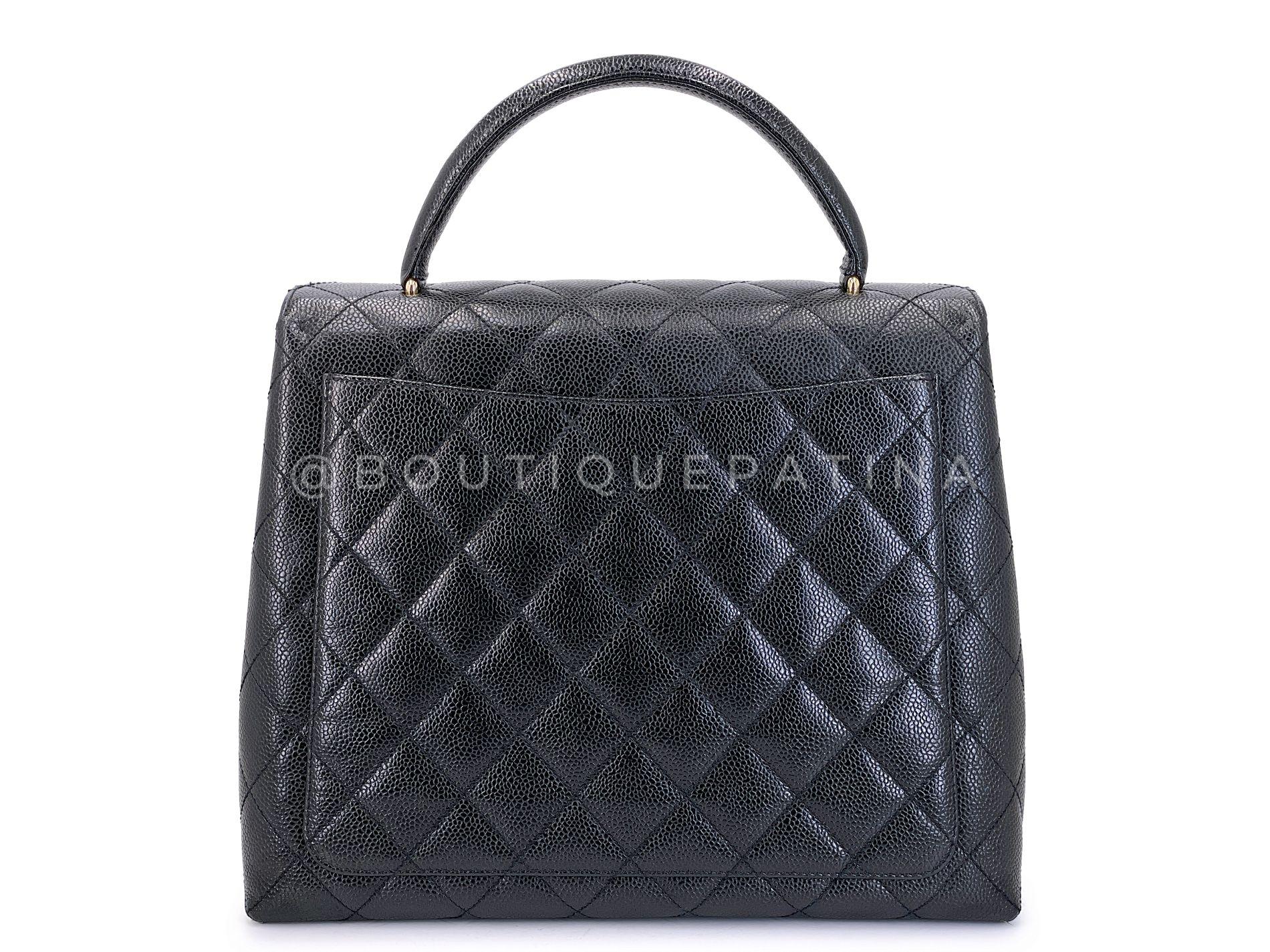 Pristine Chanel Vintage Caviar Kelly Bag Black 1999 24k GHW 68107 For Sale 1