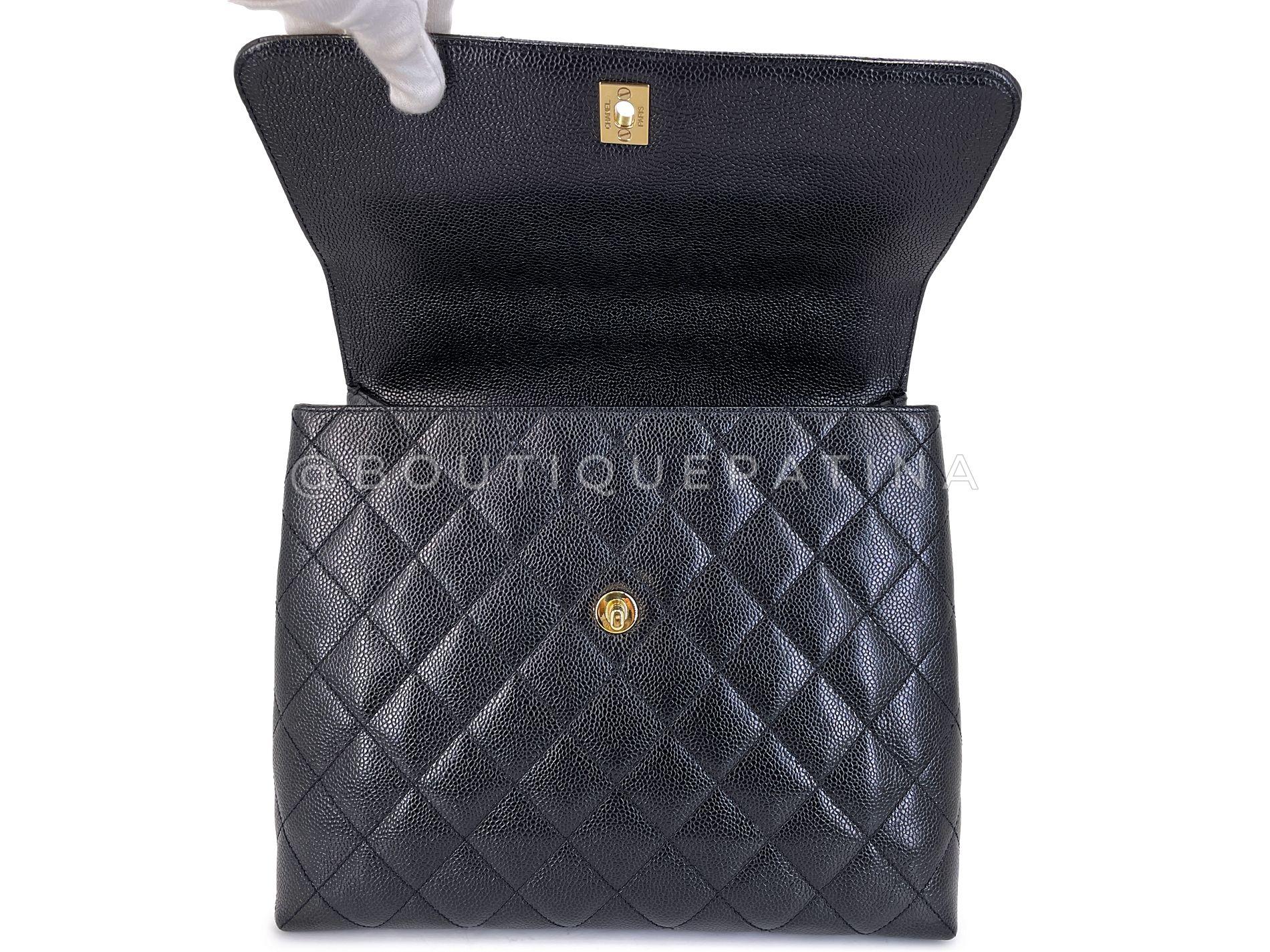 Pristine Chanel Vintage Caviar Kelly Bag Black 1999 24k GHW 68107 For Sale 5