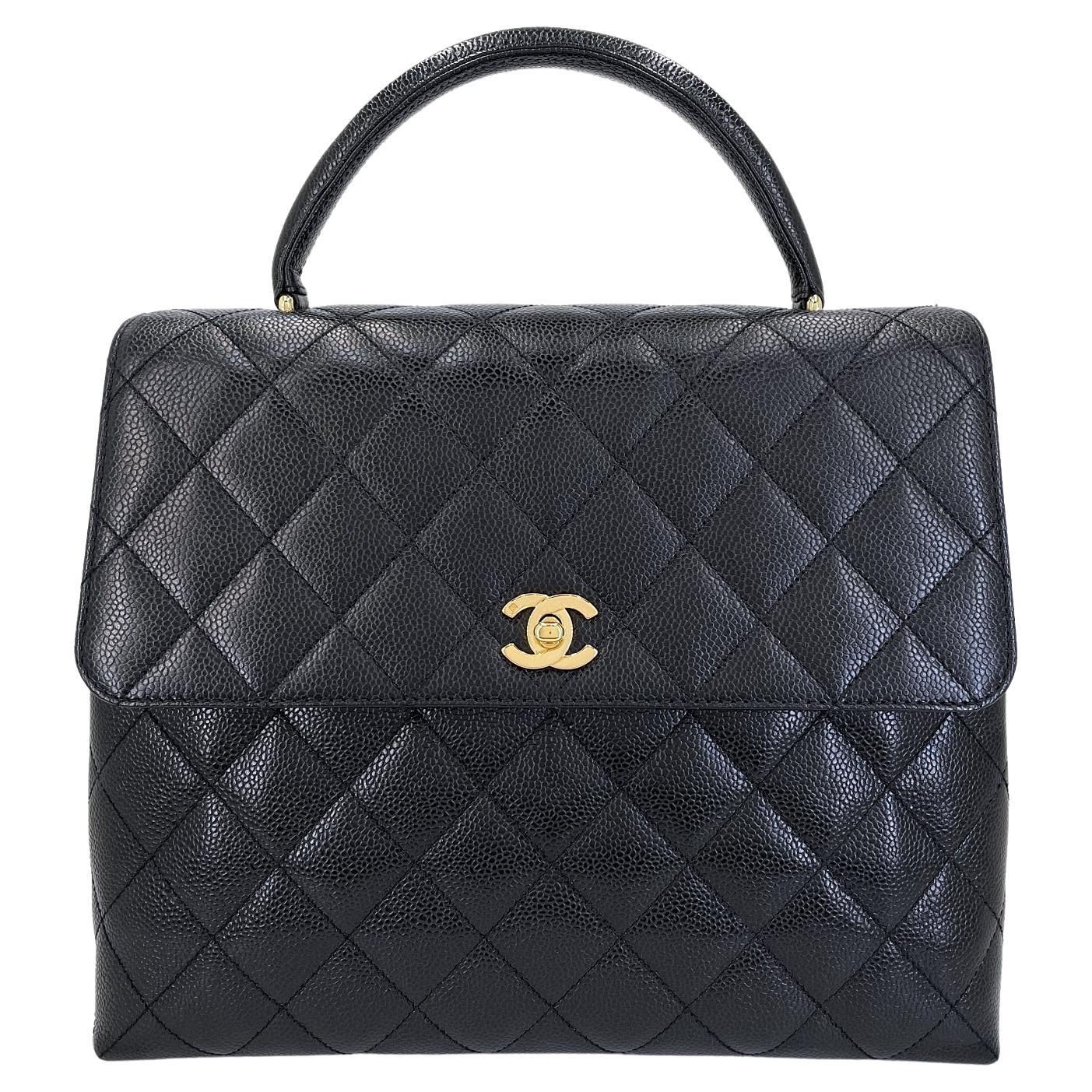 Pristine Chanel Vintage Caviar Kelly Bag Black 1999 24k GHW 68107 For Sale