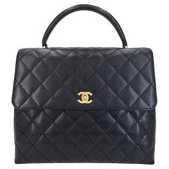 Pristine Chanel Vintage Caviar Kelly Bag Black 1999 24k GHW 68107