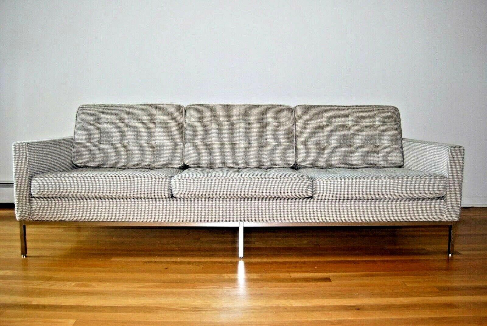 Pristine Florence Knoll Sofa for Knoll International. Upholstered in gorgeous Sina Pearson fabric.

Florence Knoll was a pioneering designer and entrepreneur who created the modern look and feel of America’s postwar corporate office with sleek