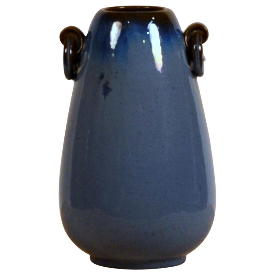 Pristine Fulper Blue Glazed Pottery Handled Vase or Urn For Sale at 1stDibs