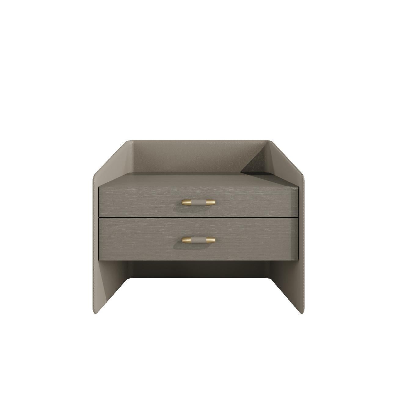 Brushed PRISTINE II Modern Leather Bedside Table For Sale