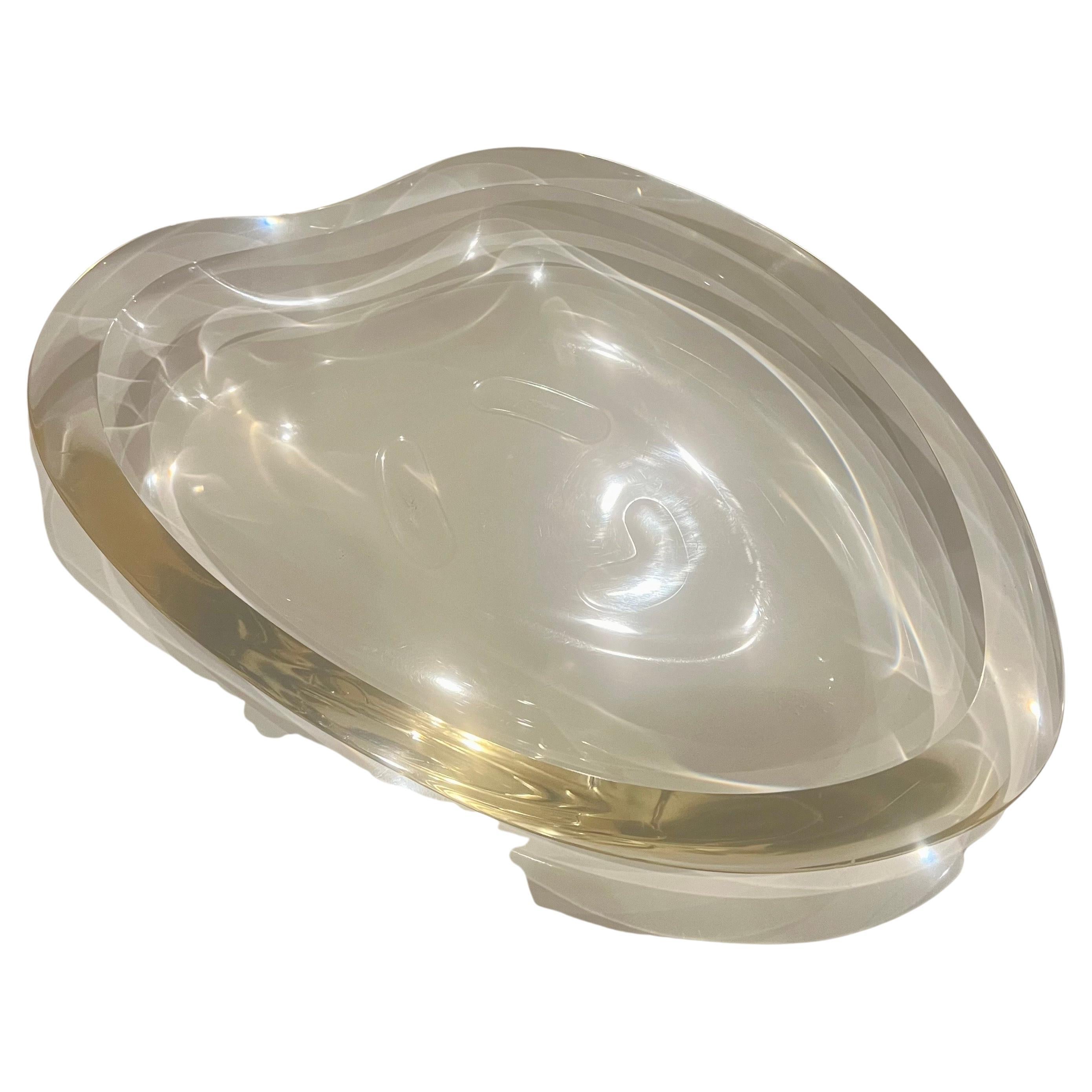 Majestic Thick solid lucite freeform large bowl circa 1970's we have polished the piece looks spectacular with 1.25