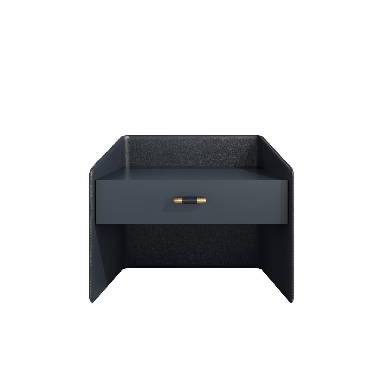 Hand-Crafted PRISTINE Modern Night Stand, upholstery with leather For Sale