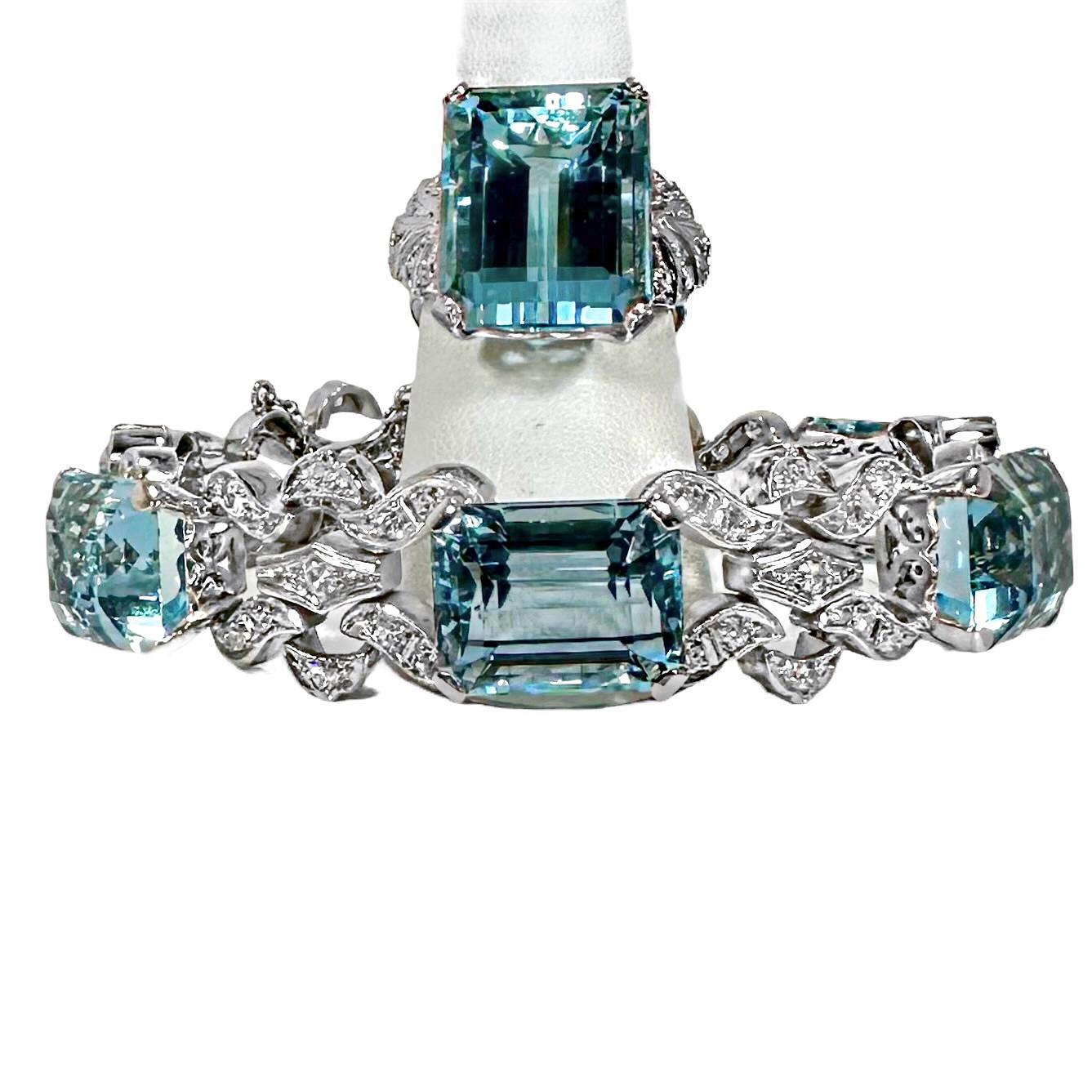 Bracelet d'origine d'époque Art déco en platine avec aigue-marine et diamants en vente 9