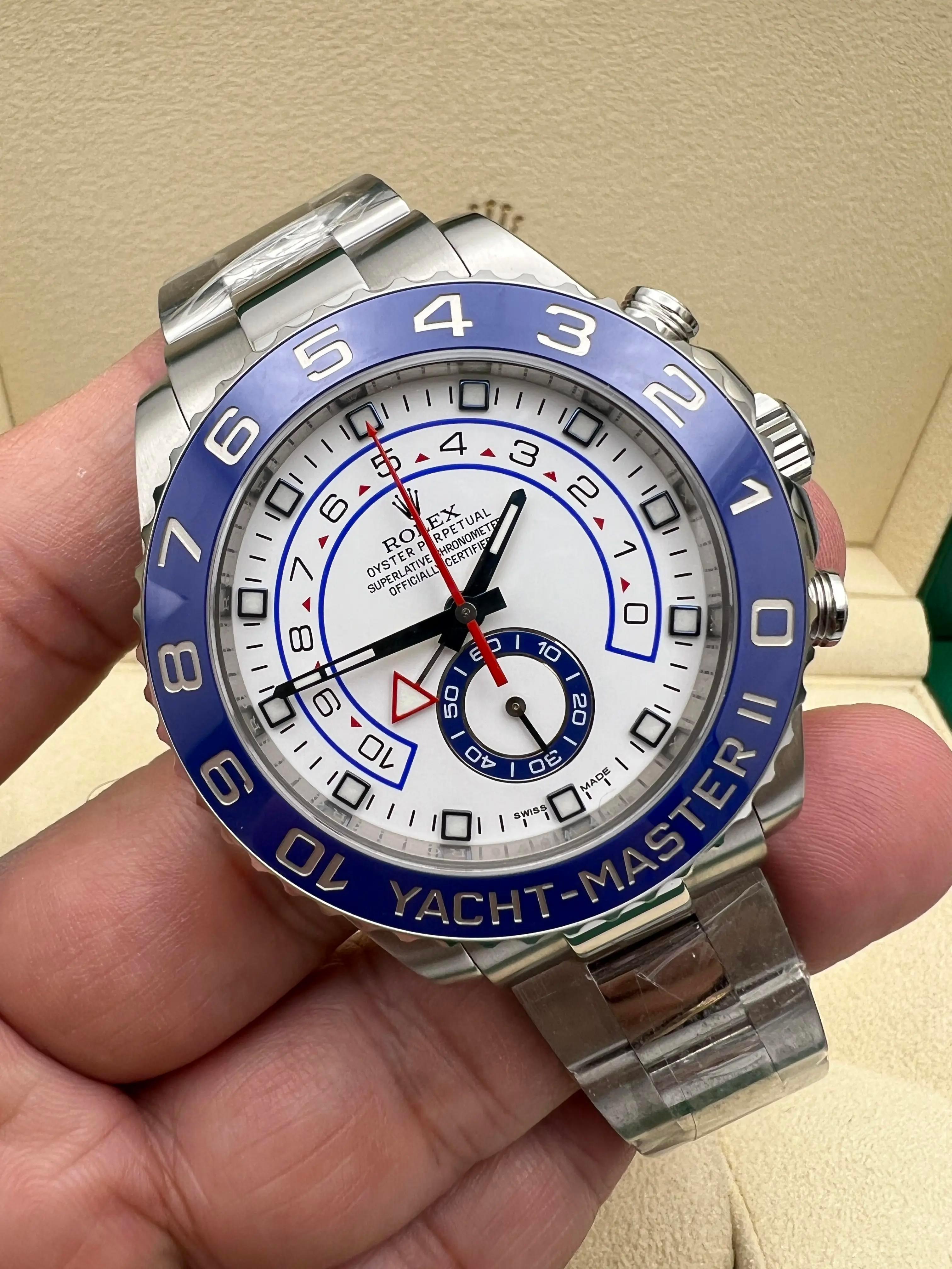 Men's Pristine Rolex Yacht-Master II 44mm 116680 Blue Ceramic Bezel Regatta Box Papers For Sale