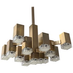 Pristine Sciolari 13 Cubic Brass Chandelier, 1970s, Italia