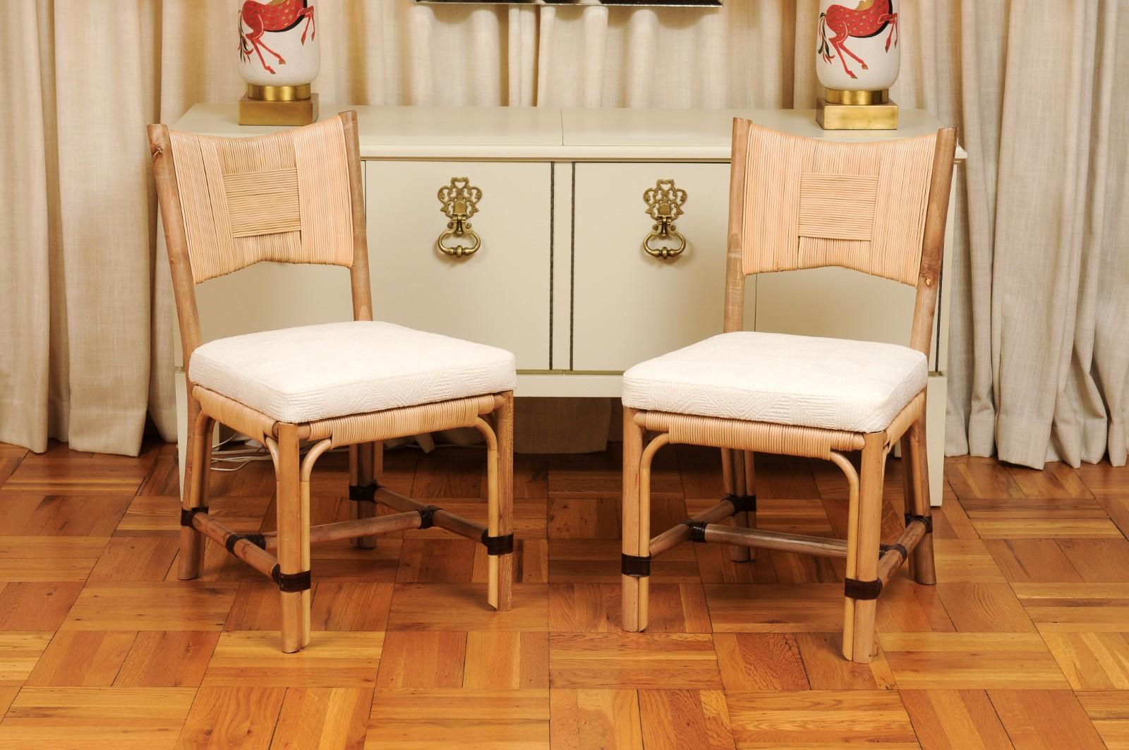 Prismaler Satz von 14 Merbau-Schilfrohr-Esszimmerstühlen SIDE von John Hutton für Donghia im Angebot 10