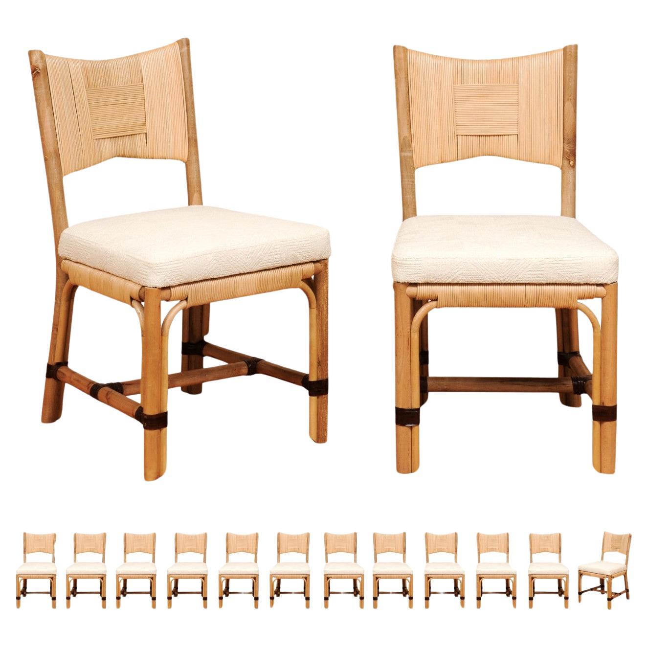 Prístino juego de 14 sillas de comedor SIDE de caña de merbau de John Hutton para Donghia