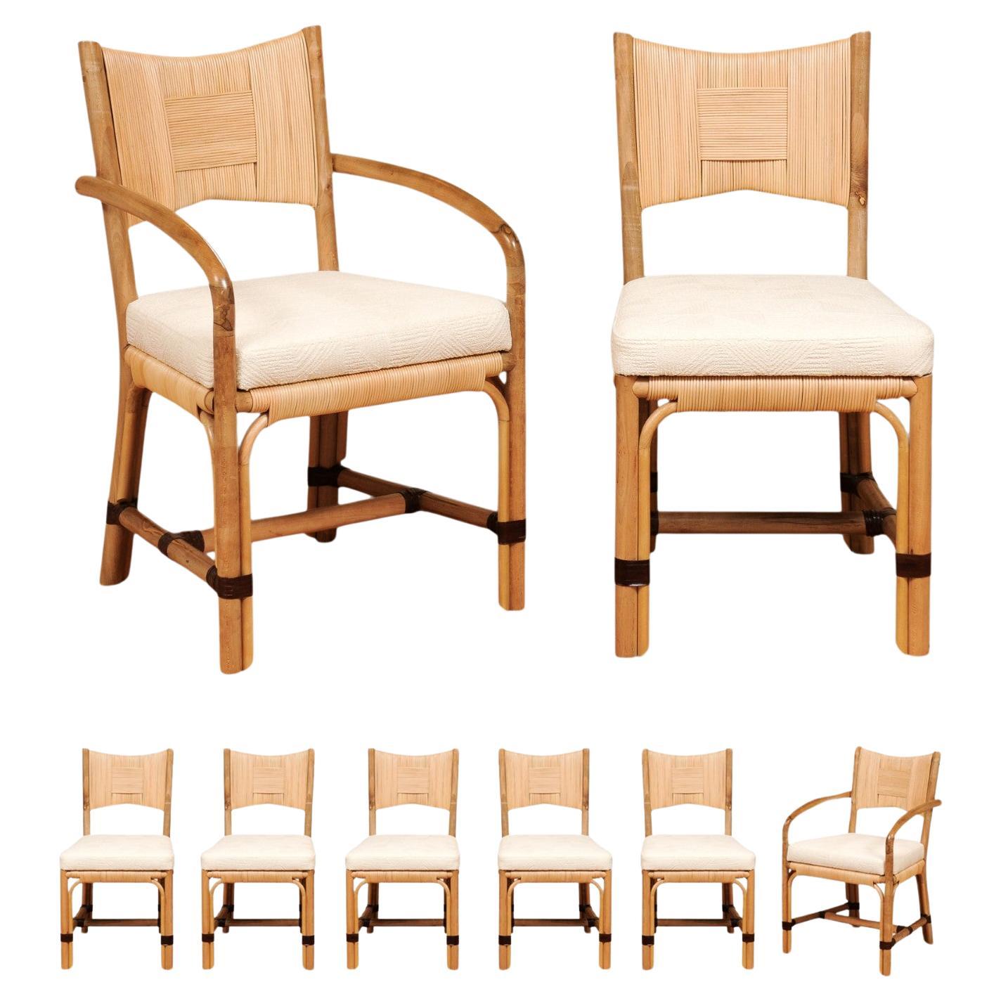 Pristine Set of 8 Merbau Cane Dining Chairs by John Hutton for Donghia, c 1995