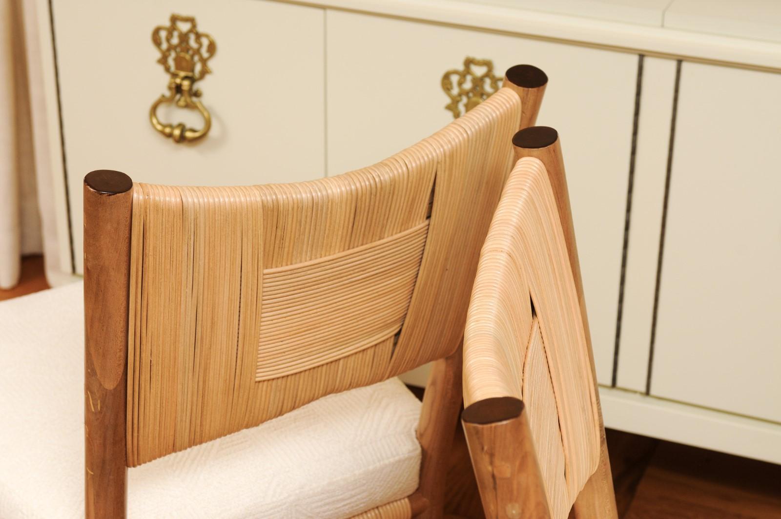 Ensemble immaculé de 8 chaises de salle à manger en rotin Merbau par John Hutton pour Donghia en vente 10