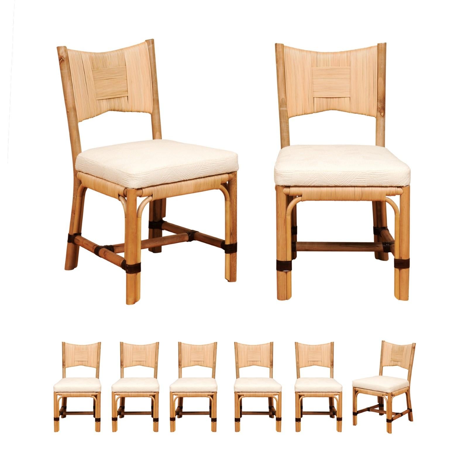 Ensemble immaculé de 8 chaises de salle à manger en rotin Merbau par John Hutton pour Donghia en vente 12