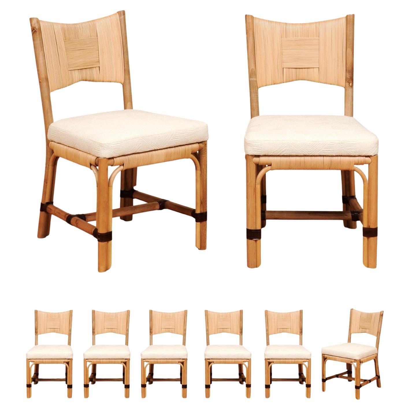 Pristine Set of 8 Merbau Cane SIDE Dining Chairs by John Hutton for Donghia