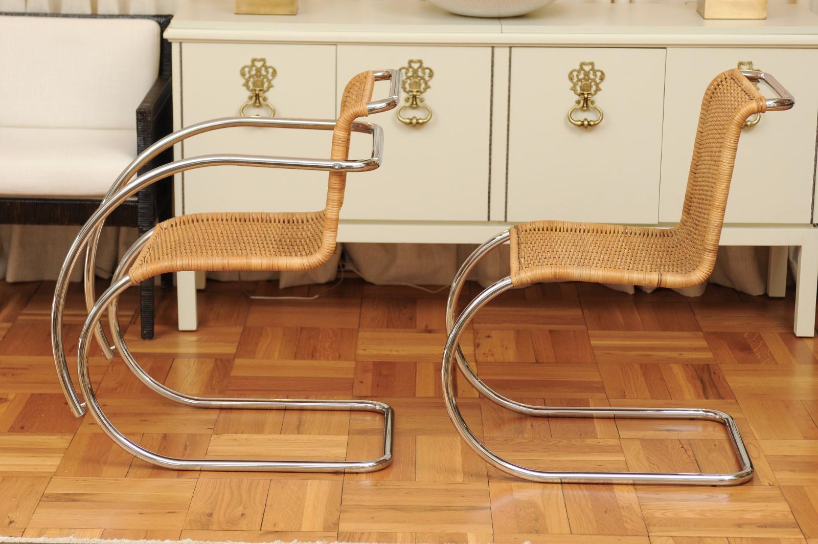 Stunning Pristine Set of 8 MR Cane and Chrome Dining Chairs, Italy, circa 1970 For Sale 5