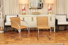 Stunning Pristine Set of 8 MR Cane and Chrome Dining Chairs, Italy, circa 1970