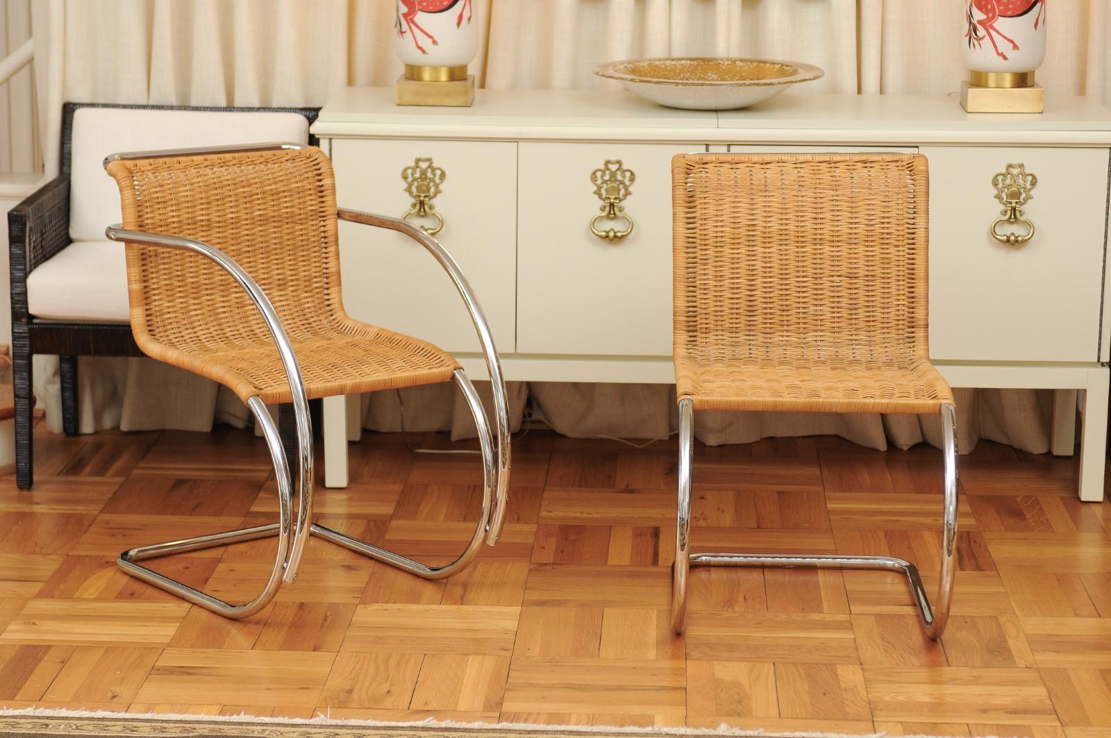 Organic Modern Stunning Pristine Set of 8 MR Cane and Chrome Dining Chairs, Italy, circa 1970 For Sale