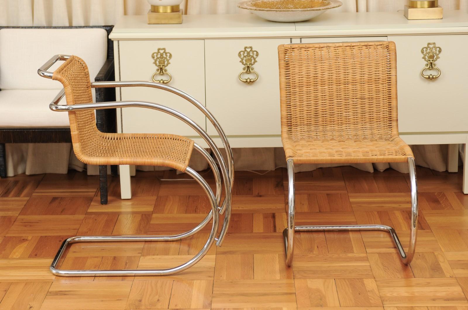 Late 20th Century Stunning Pristine Set of 8 MR Cane and Chrome Dining Chairs, Italy, circa 1970 For Sale