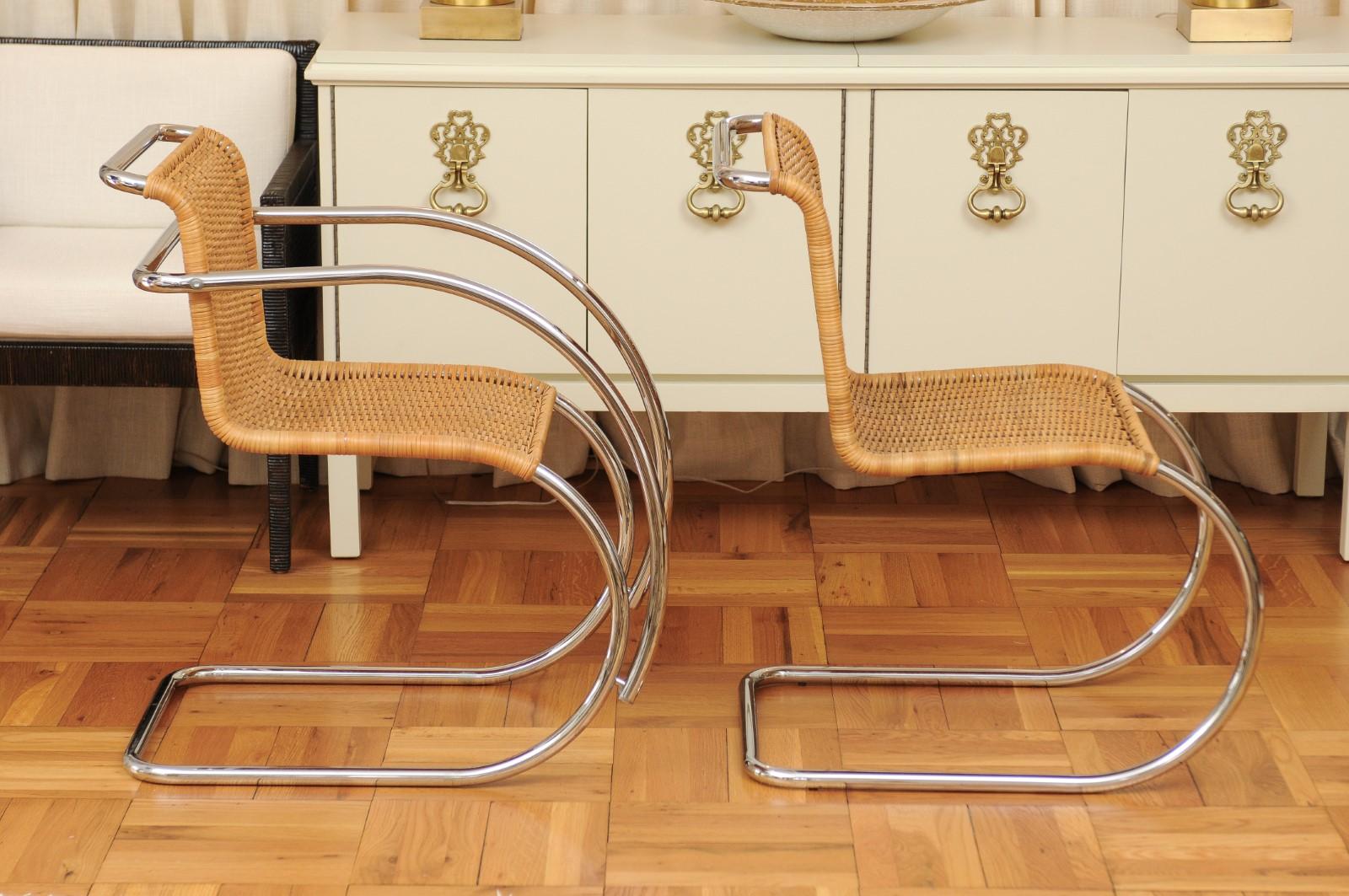 Stunning Pristine Set of 8 MR Cane and Chrome Dining Chairs, Italy, circa 1970 For Sale 1