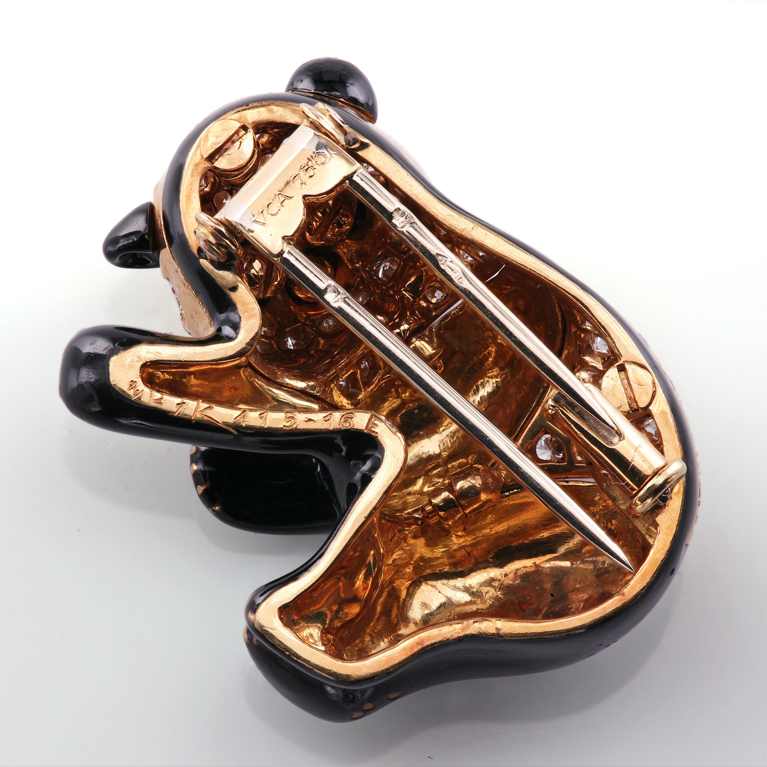  Pristine Van Cleef & Arpels Broche ours panda en diamant et onyx or 18 carats Unisexe 