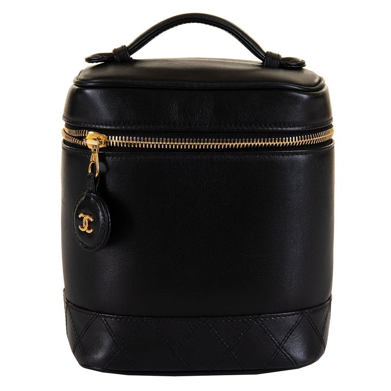 Chanel Vintage Black Quilted Lambskin Large Vanity Box Bag Gold