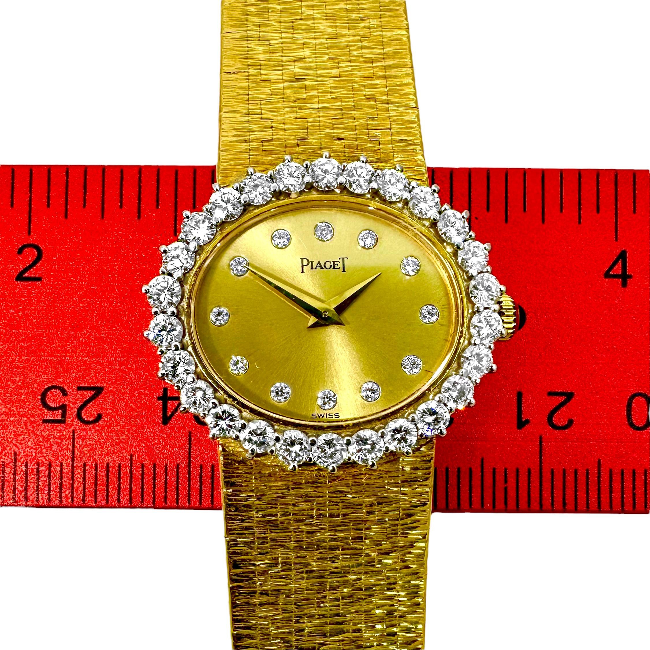Orologio da polso ovale d'epoca da donna in oro giallo Piaget con lunetta di diamanti in vendita 4