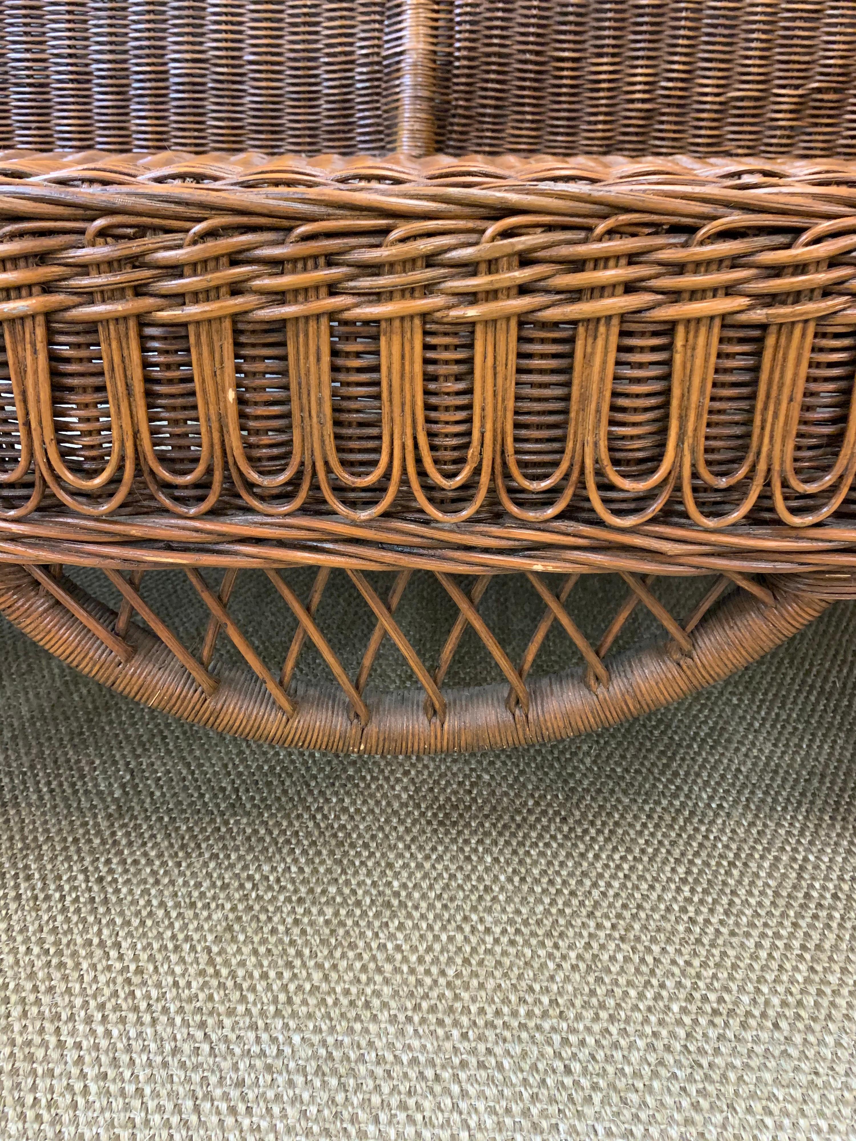 Pristine Wicker Loveseat with Blue and White Upholstered Cushions 2
