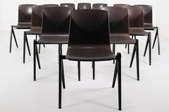 PRIVAT OFFER !! Set of 10 Vintage industrial Galvanitas S22 plywood chairs