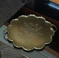 Private Listing for M. Wonderful Scalloped Tray with Floral Decoration Brass
