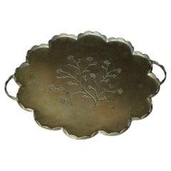 Private Listing for M. Wonderful Scalloped Tray with Floral Decoration Brass