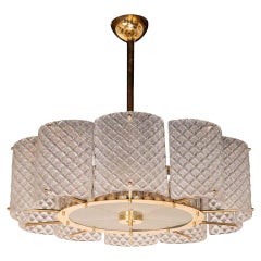 Private Listing Murano Ivory Pearlized Glass and Brass Round Chandelier, Italy
