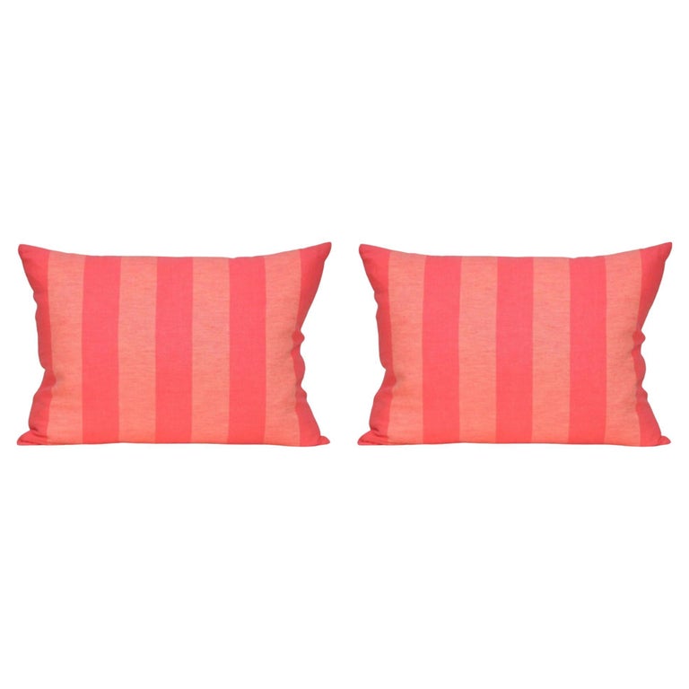 Private Listing Pair of Vintage Irish Linen Pillows (both sides coral) at 1stDibs