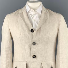 PRIVATE WHITE Size 40 Beige Linen Notch Lapel Sport Coat