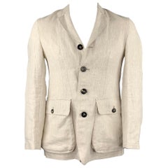 PRIVATE WHITE Size 40 Beige Linen Notch Lapel Sport Coat