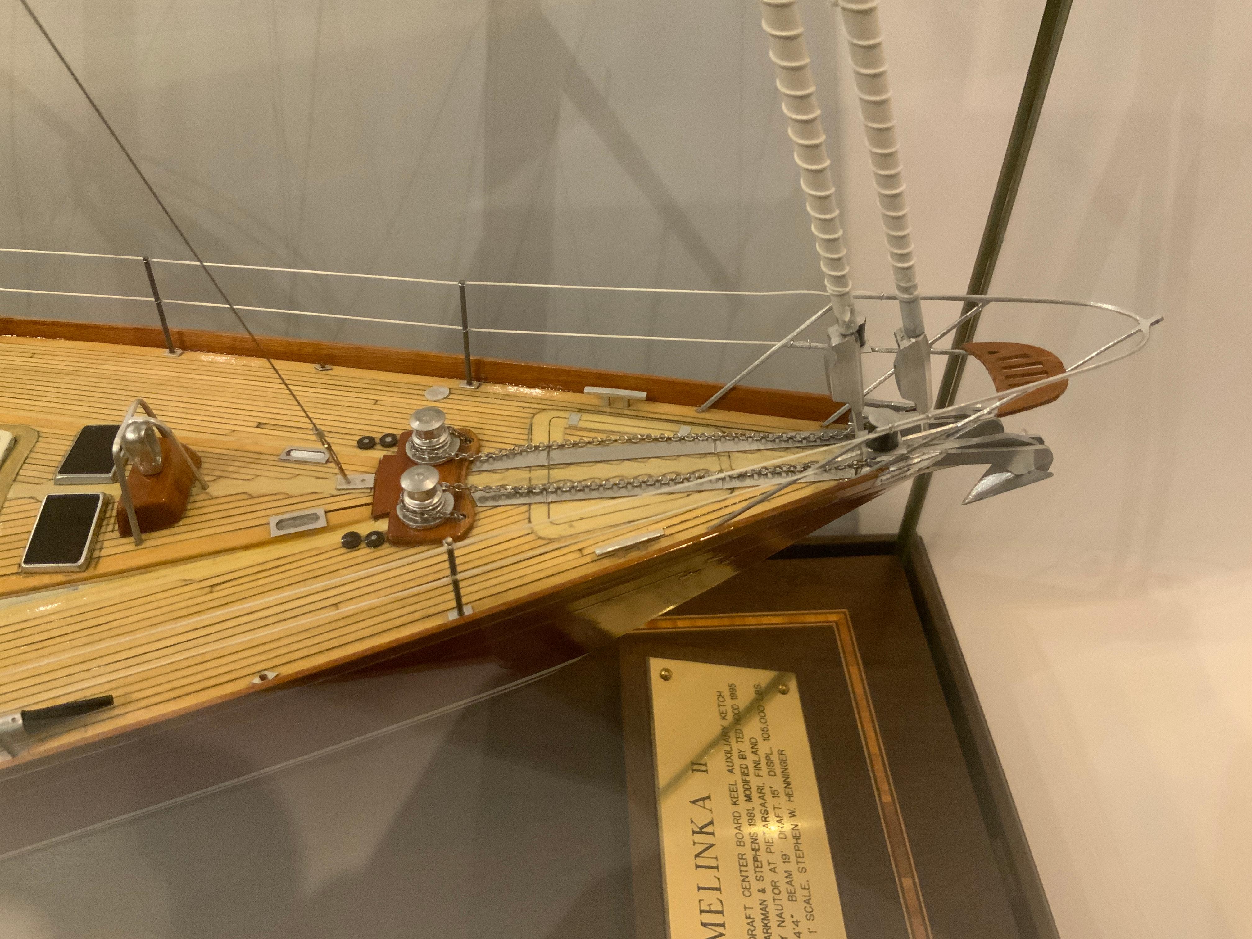 A fine Vincent Castello model of the famous, 1983 winner skippered by Dennis Conner.
Presented in wood and glass case.
Measures: 42 x 33-1/2 x 11 inches (106.7 x 85.1 x 27.9 cm).