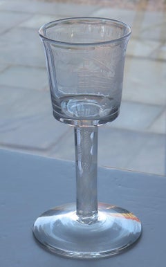 Wine Drinking Glass Privateer engraved goblet & Cotton Twist Stem, 19th Century