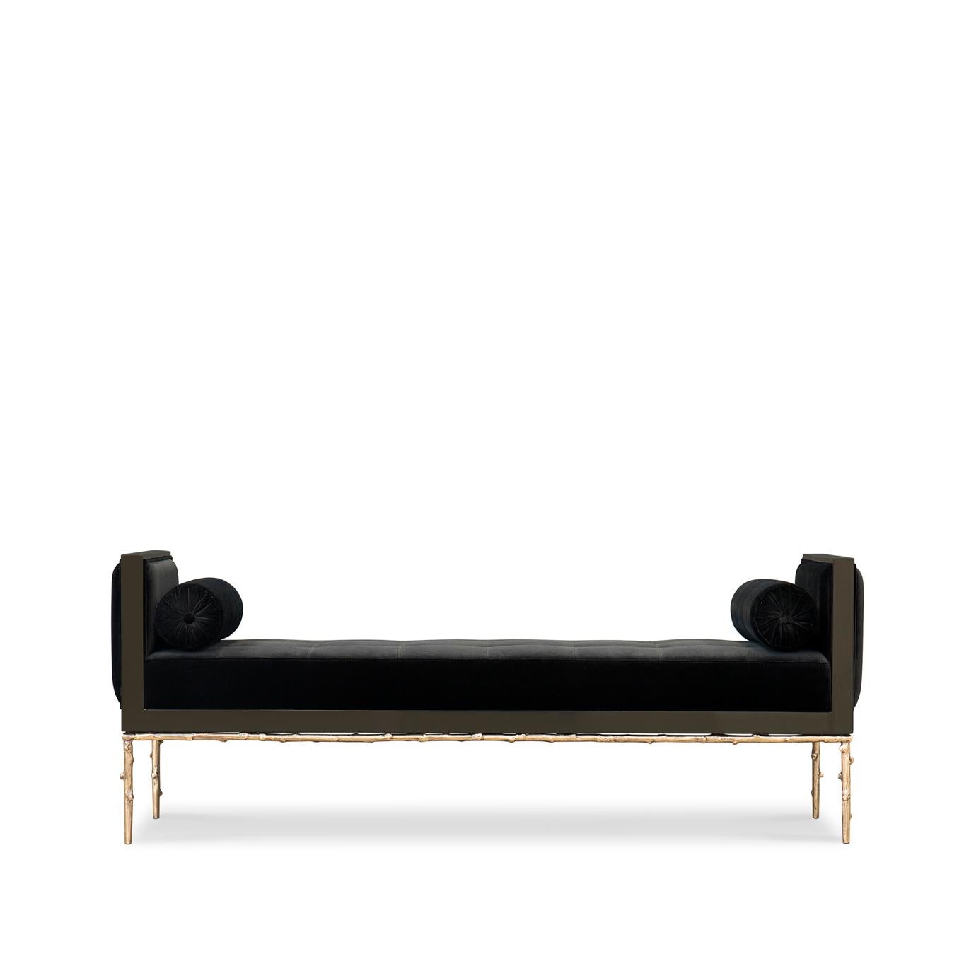 Not exactly flirtatious, but certainly not sweet, the Privê Daybed guarantees sensuous drama. Exquisite flora-inspired details adorn this seductive piece. A delicate branch-like base, stunning bronze & crystal jeweled bolsters, and sumptuous soft