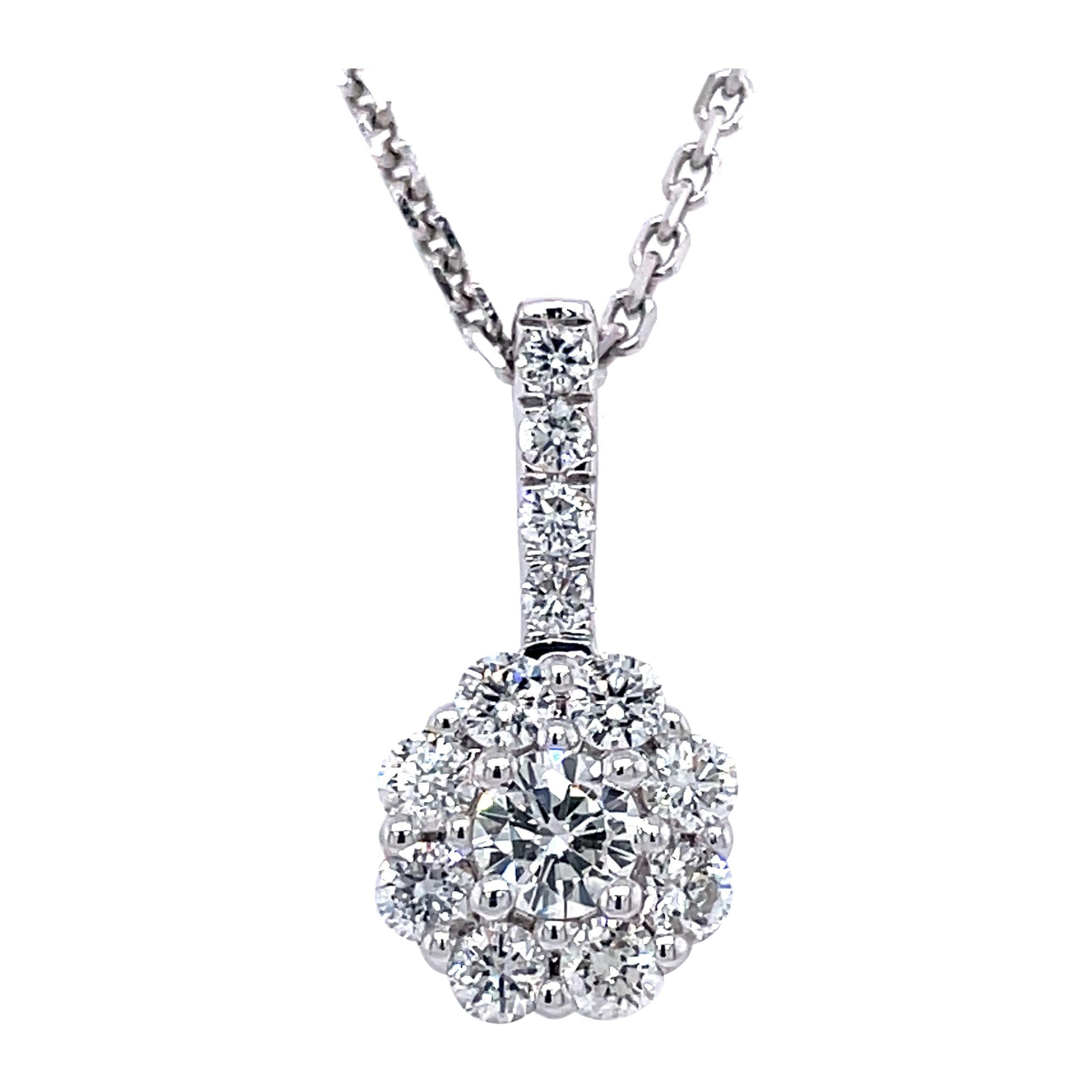 Privosa 14 Karat White Gold Diamond Halo Pendant Necklace 1/2 CTTW